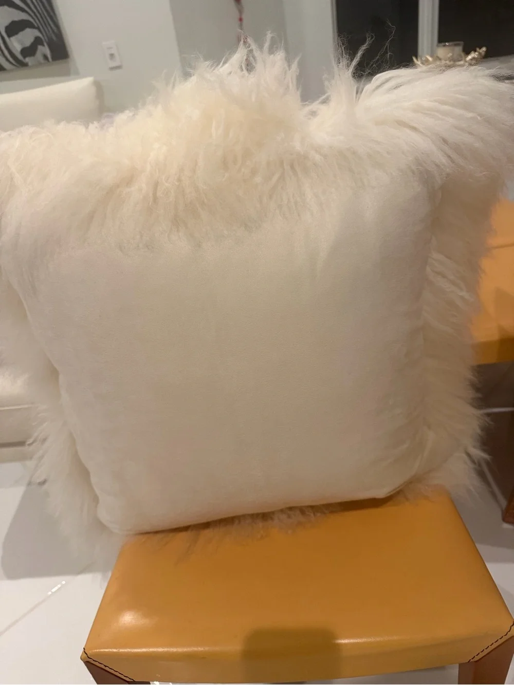 Crate&Barrel White Mongolian Fur 20” Accent Pillow New